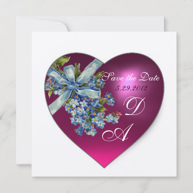 Convites PINK HEART FORGET ME NOT MONOGRAM Champanhe Branco (Frente)