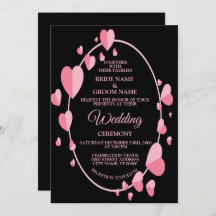 Pink Heart Pattern Black Geometric Elegant Wedding