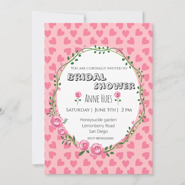 Convites  Pink Hearts Flower Bridal Shower Invitation Card (Frente)