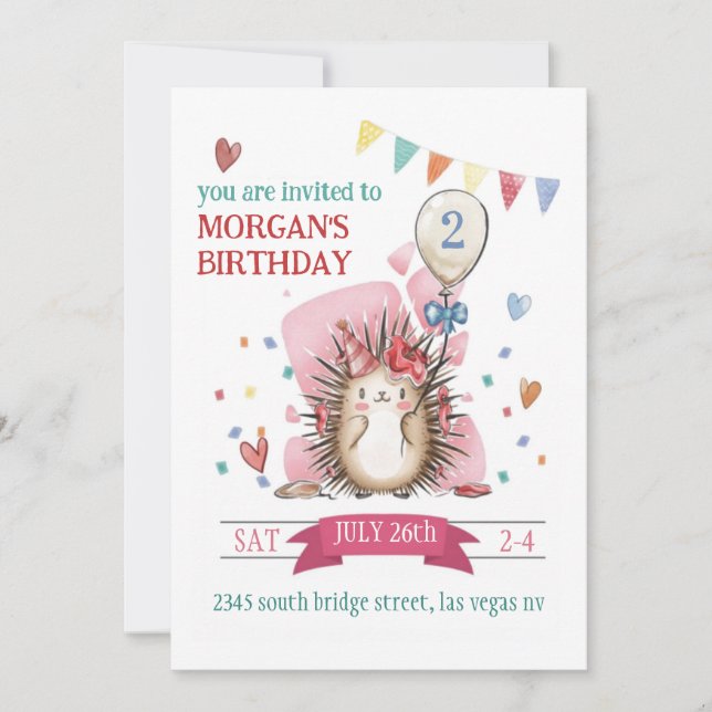 Convites Pink Hedgehog Children's Birthday Invitation (Frente)