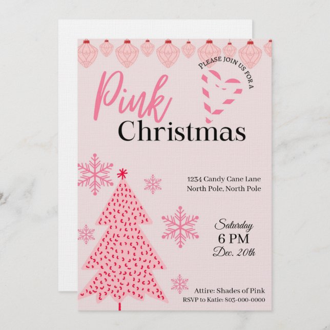 Convites Pink Holiday Party Invitation (Frente/Verso)