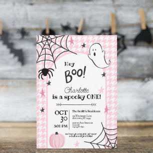 Convites Pink Houndstooth Spooky Um Aniversário de Hallowee