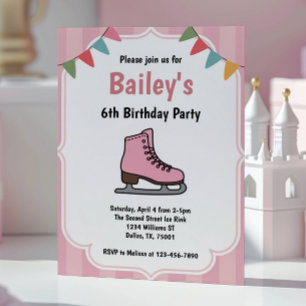 Convites Pink Ice Skating Birthday