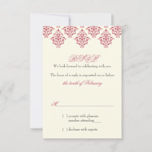 Convites Pink Ivory Arabesque Damask Floral Casamento RSVP