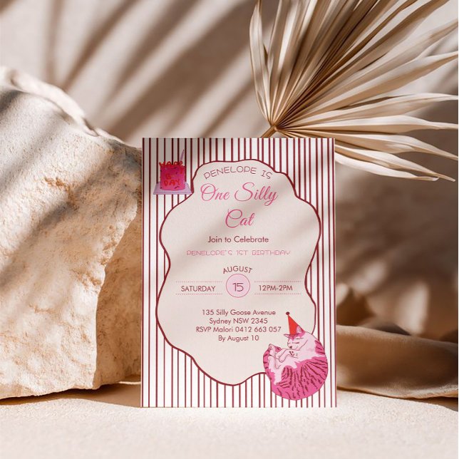 Convites Pink Kitty Party One Silly Cat 1st Birthday (Criador carregado)