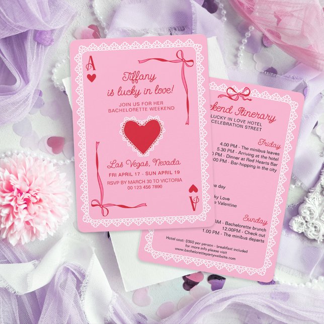 Convites Pink Lace Ace of Hearts Lucky in Love Bachelorette (Criador carregado)