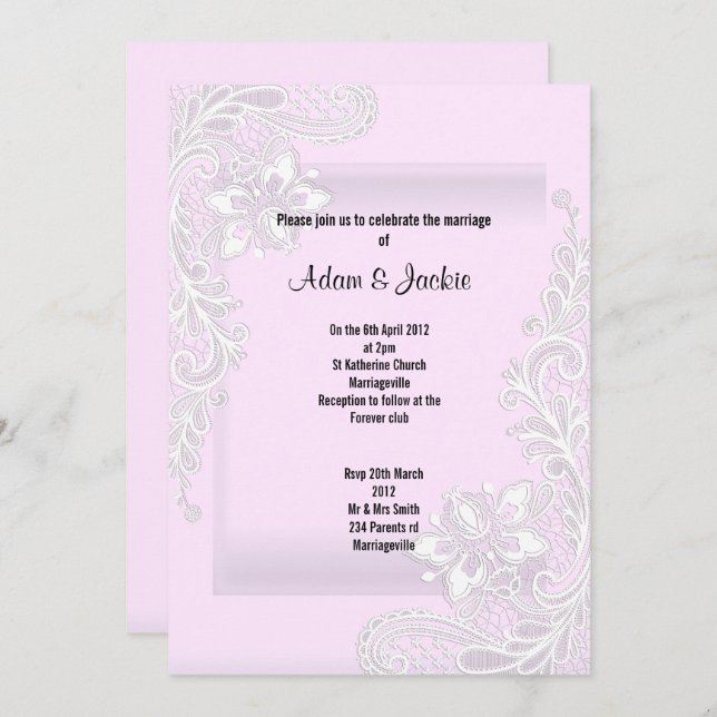 CONVITES PINK LACE ELEGANT CLASSY WEDDING (Frente/Verso)