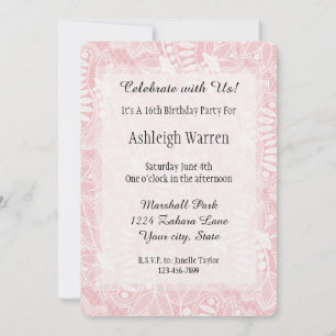Convites Pink Lace Floral 16º Aniversário