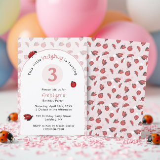 Convites Pink Ladybug Girls Birthday Invitation