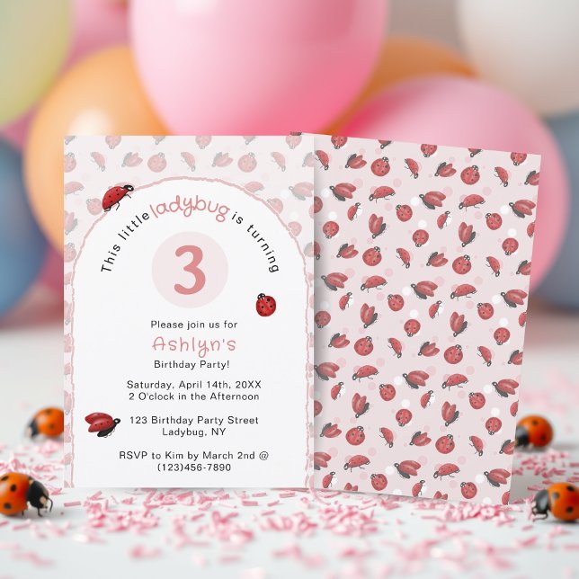 Convites Pink Ladybug Girls Birthday  Invitation (Pink Ladybug Girls Birthday Invitation)
