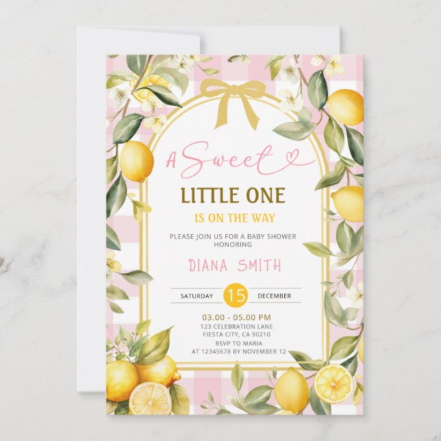 Convites Pink Lemon A Sweet Little One Baby Shower (Frente)