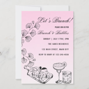 Convites Pink Lets Brunch, Brunch E Bolhas