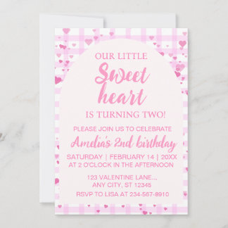 Convites Pink Little Sweetheart Second Birthday Invitation.