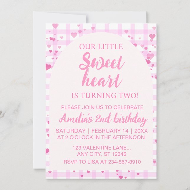 Convites Pink Little Sweetheart Second Birthday Invitation. (Frente)