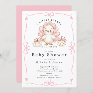 Convites Pink Little Turkey Baby Shower Invite