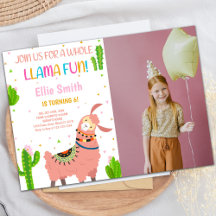 Pink Llama Birthday Invances com foto