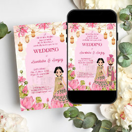 Convites Pink Lotus Flagranderias lanterna Casamento indian