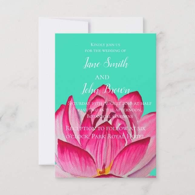 Convites Pink Lotus flor aquarela casamento (Frente)