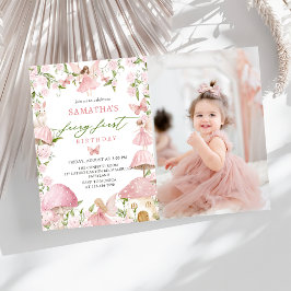 Convites Pink  Magical Forest Fairy First Birthday Photo
