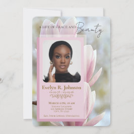 Convites Pink Magnolia‑style photo funeral program