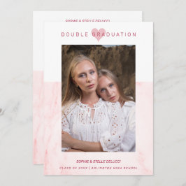 Convites Pink Marble Effect Romantic Photo Twins Graduation