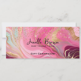 Convites Pink Marble & Gold Glitter Gift Certificate Card