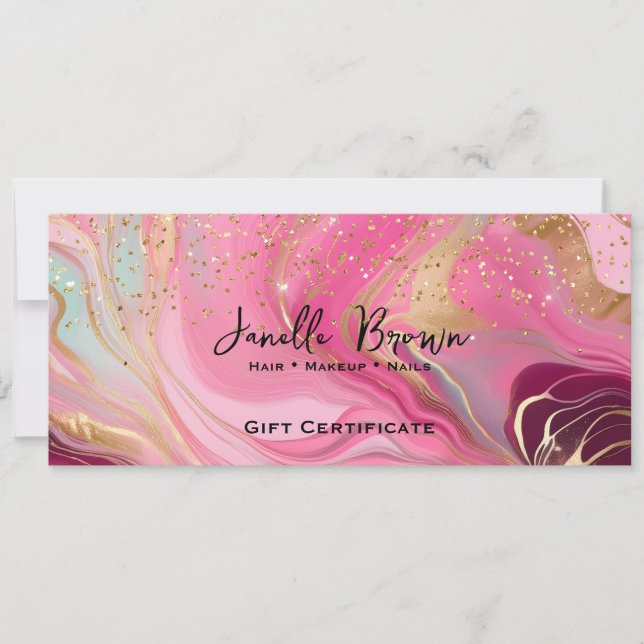 Convites Pink Marble & Gold Glitter Gift Certificate Card (Frente)