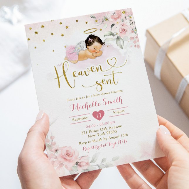 Convites Pink Mexicano Angel Baby Heaven Enviado Chá de fra (Criador carregado)