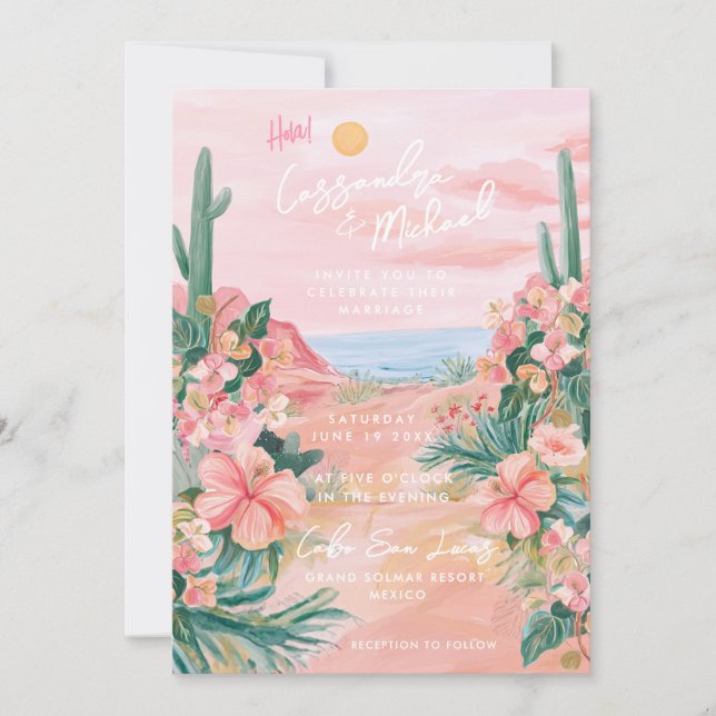 Convites Pink Mexico Destination Wedding (Frente)