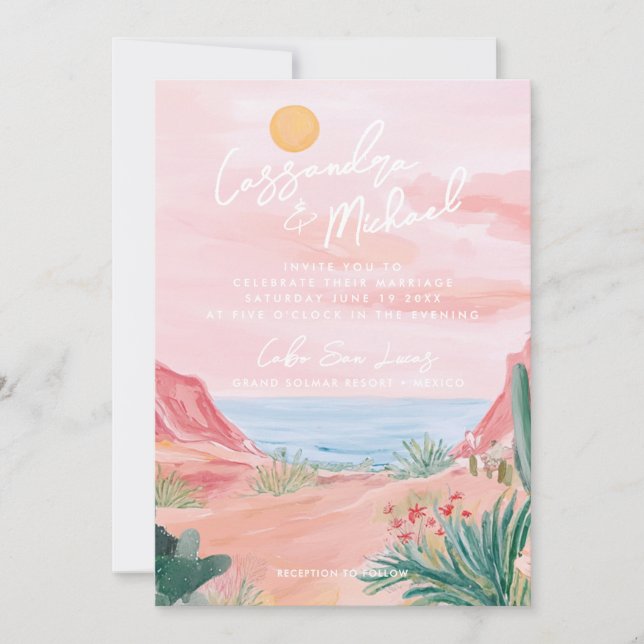 Convites Pink Mexico Destination Wedding (Frente)