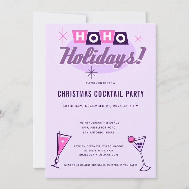 Convites Pink Midcentury Modern Christmas Cocktail Party (Frente)