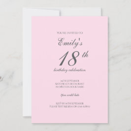 Convites Pink Minimalist 18th Birthday Party Invitation