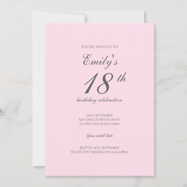 Convites Pink Minimalist 18th Birthday Party Invitation (Frente)