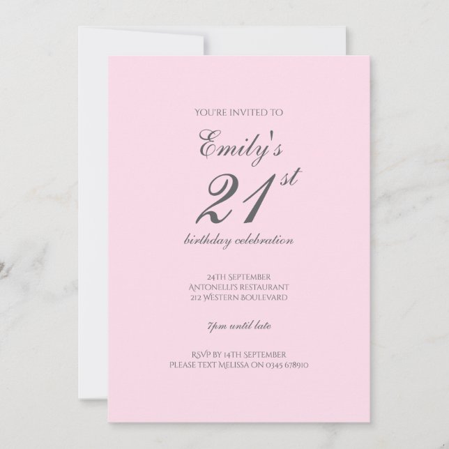 Convites Pink Minimalist 21st Birthday Party Invitation (Frente)