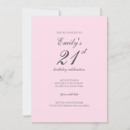 Convites Pink Minimalist 21st Birthday Party Invitation