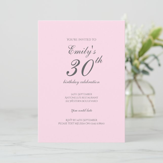 Convites Pink Minimalist 30th Birthday Party Invitation (Em pé/Frente)