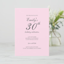 Pink Minimalist 30th Birthday Party Invitation