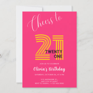 Convites Pink Minimalist Girly 21st Birthday Invitation