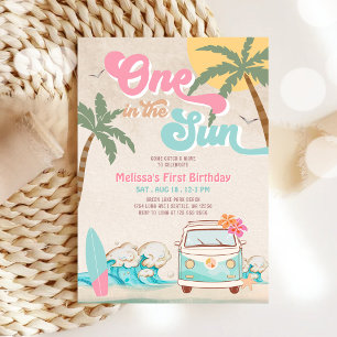 Convites Pink Mint Um no Sol Surfando Aniversário de 1 ano