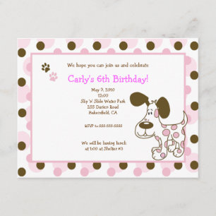 Convites PINK MOD PUPPY Girl Birthday