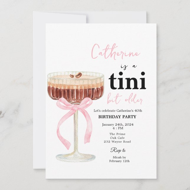 Convites Pink Modern Bow Coffee Cocktail Birthday (Frente)