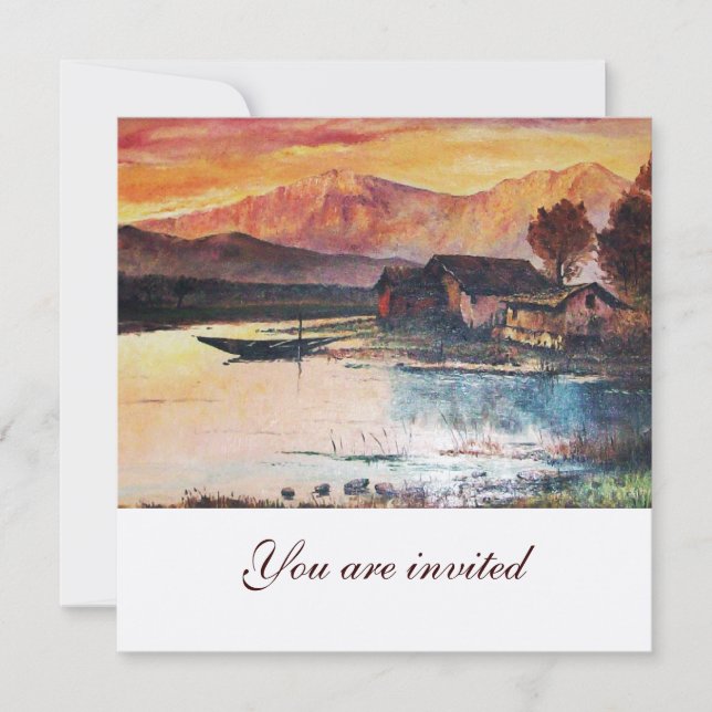 CONVITES PINK MONTANHAS LAKE ALPINE SUNSET LANDSCAPE (Frente)