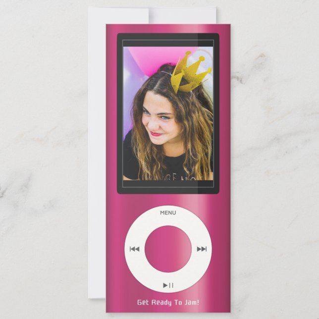 Convites Pink MP3 Music Player Birthday (Frente)