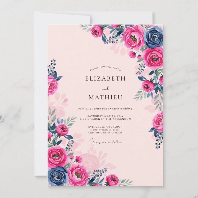 Convites Pink Navy Opulent Romantic Wedding (Frente)