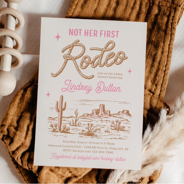 Convites Pink Not Her First Rodeo Baby Shower Invitation (Criador carregado)