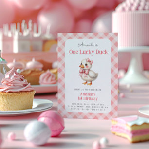 Convites Pink One Lucky Duck Baby Girl Primeiro Aniversário
