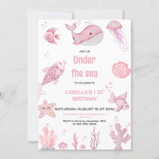 Convites Pink Oneder Sea Birthday