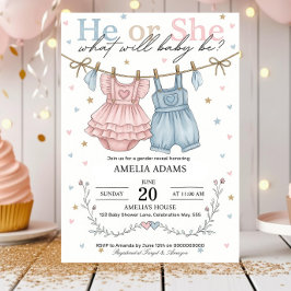Convites Pink or Blue Baby Clothes Gender Reveal Invitation