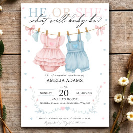 Convites Pink or Blue Baby Clothes Gender Reveal Invitation