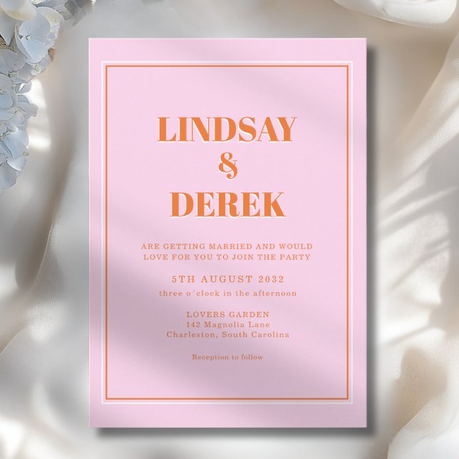 Convites Pink Orange Bold Font Modern Wedding (Pink Orange Bold Font Modern Wedding Invitation)